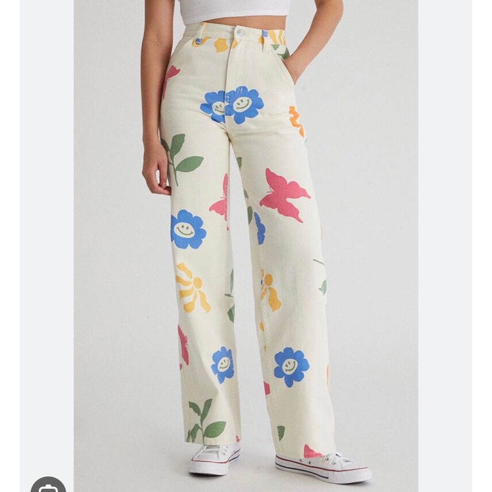 Pacsun White Floral High Waisted Flare Jeans
